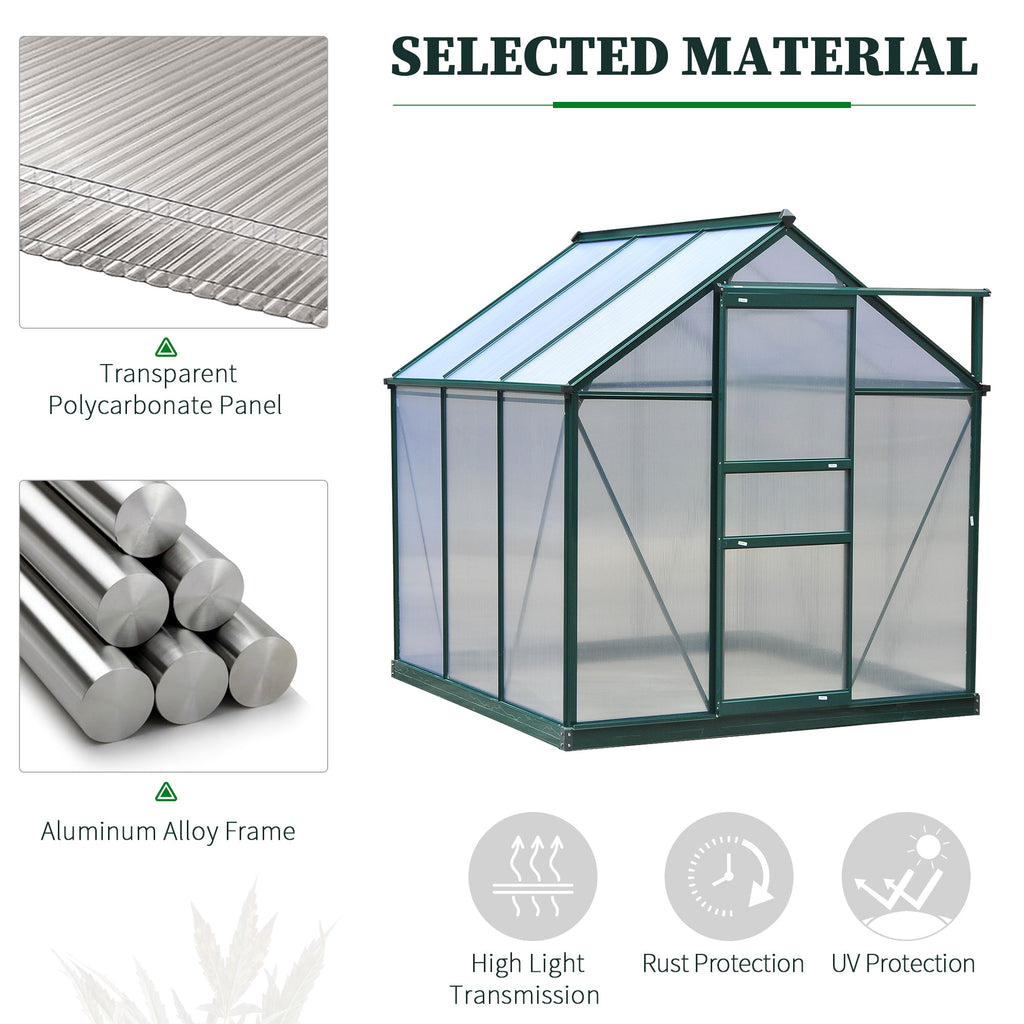6.2' x 4.3' x 6.6' Clear Polycarbonate Greenhouse Large Walk-In Green House Garden Plants Grow Galvanized Base Aluminium Frame w/ Slide Door