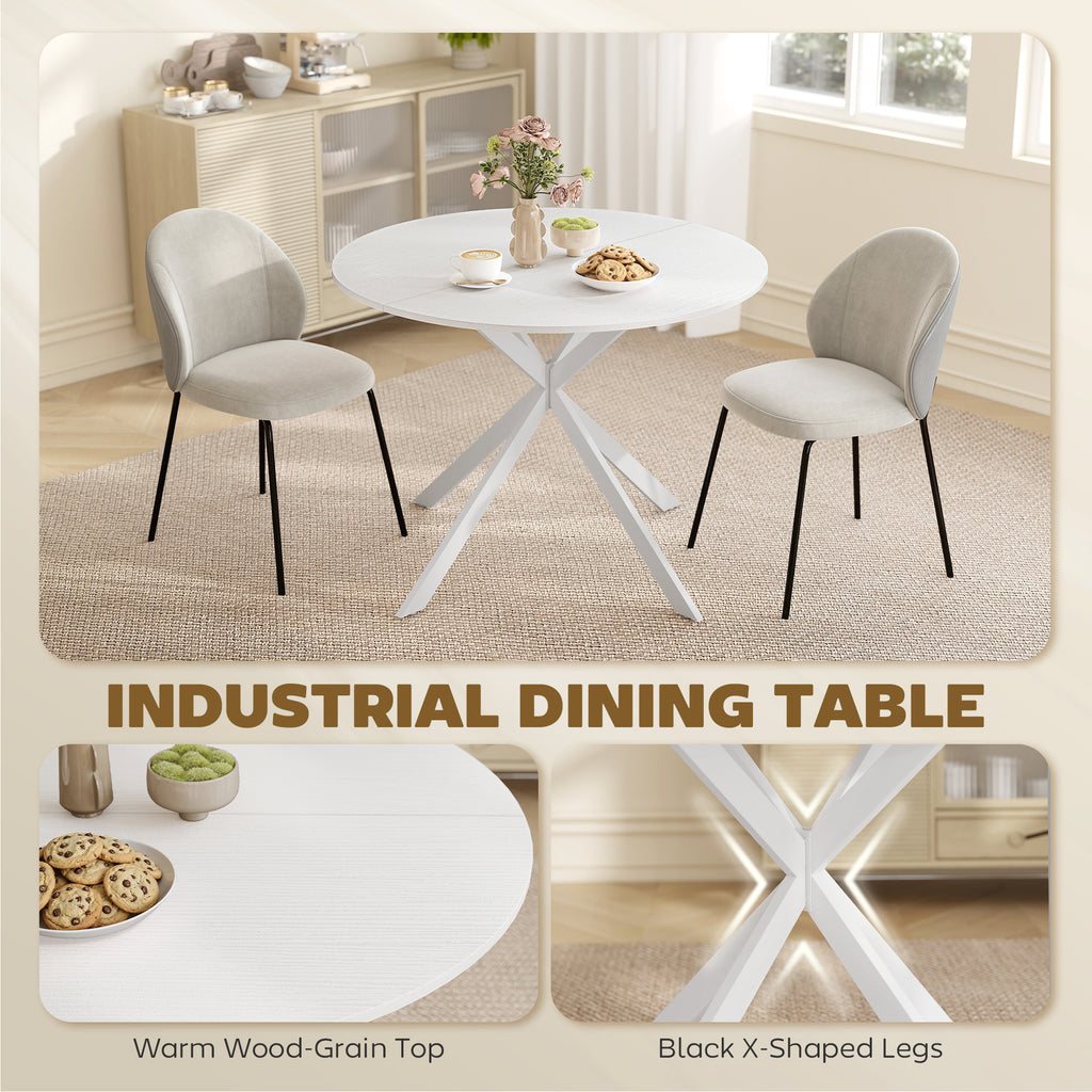 40" Round Kitchen Table for 4, Industrial Dining Table with Steel Legs for Dining Room, White Oak