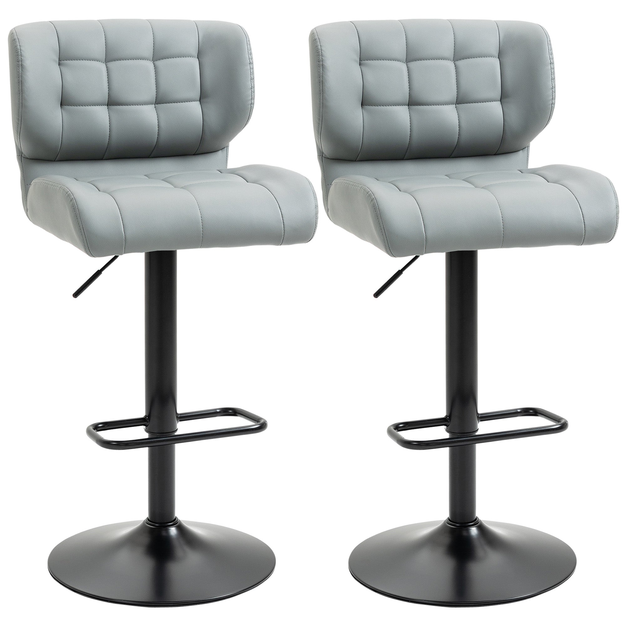 Swivel PU Leather Barstools Set of 2 Adjustable Bar Stools with Footrest Back for Kitchen Counter Dining Room Black
