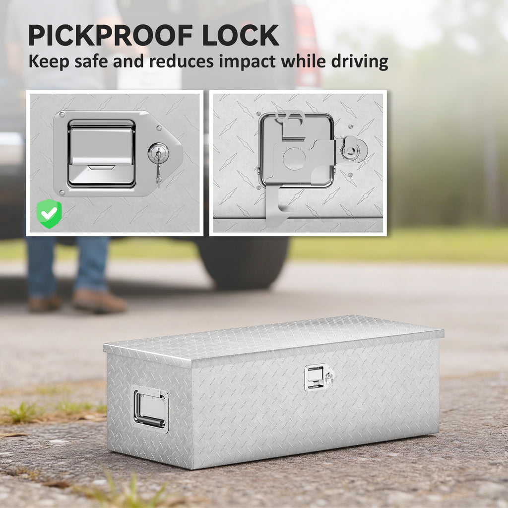30 Inch Truck Bed Tool Box, Heavy Duty Aluminum Diamond Plate Trailer Tongue Box with Side Handle and Locks Keys