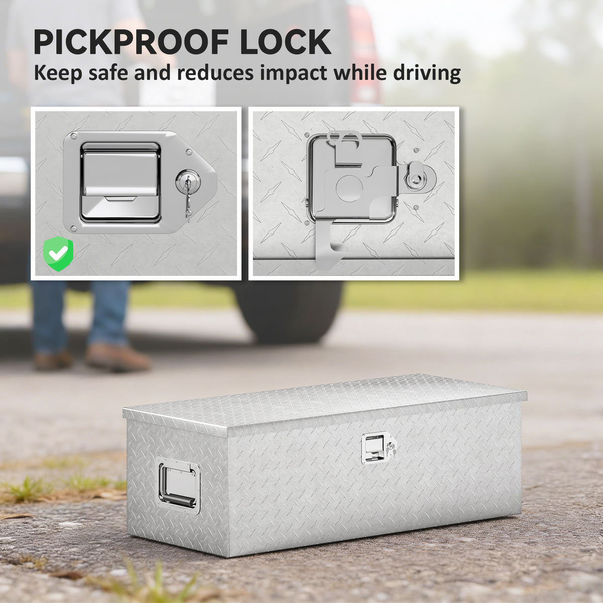 30 Inch Truck Bed Tool Box, Heavy Duty Aluminum Diamond Plate Trailer Tongue Box with Side Handle and Locks Keys