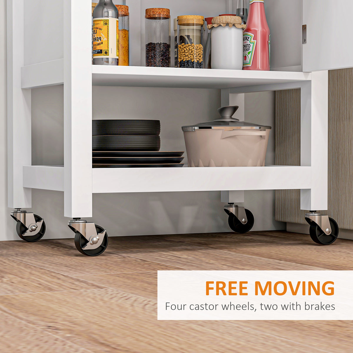 Kitchen Cart on Wheels, Rolling Kitchen Island Cart with Wood Top, Towel Rack, Drawer and Shelf for Dining Area, White