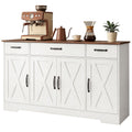Sideboard Buffet Cabinet, 55" Farmhouse Kitchen Cabinet with 4 Barn Doors, 3 Drawers, 3 Adjustable Shelves, White