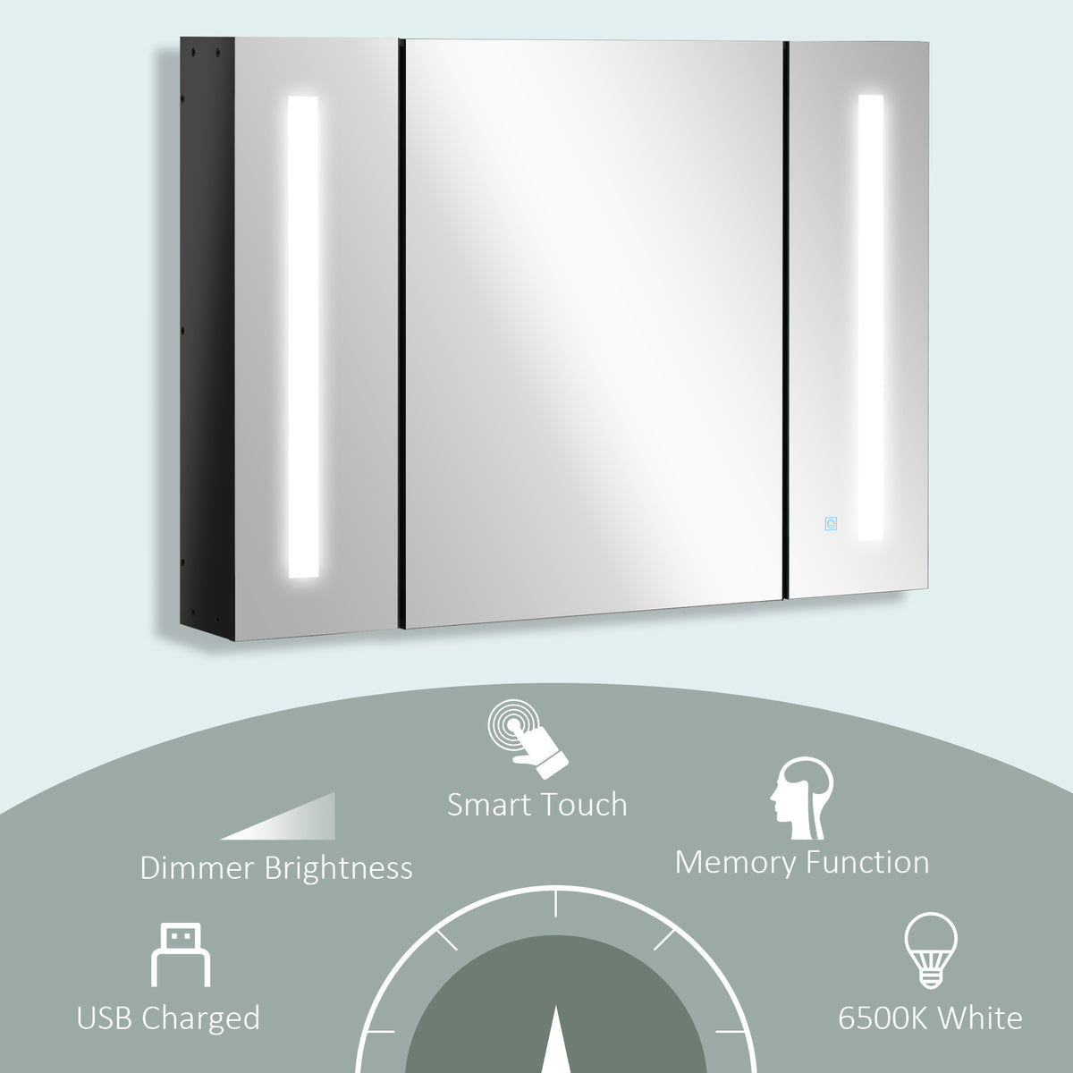 LED Medicine Cabinet with Mirror, Wall Mounted Bathroom Mirror Cabinet with Adjustable Shelves, High Gloss Black