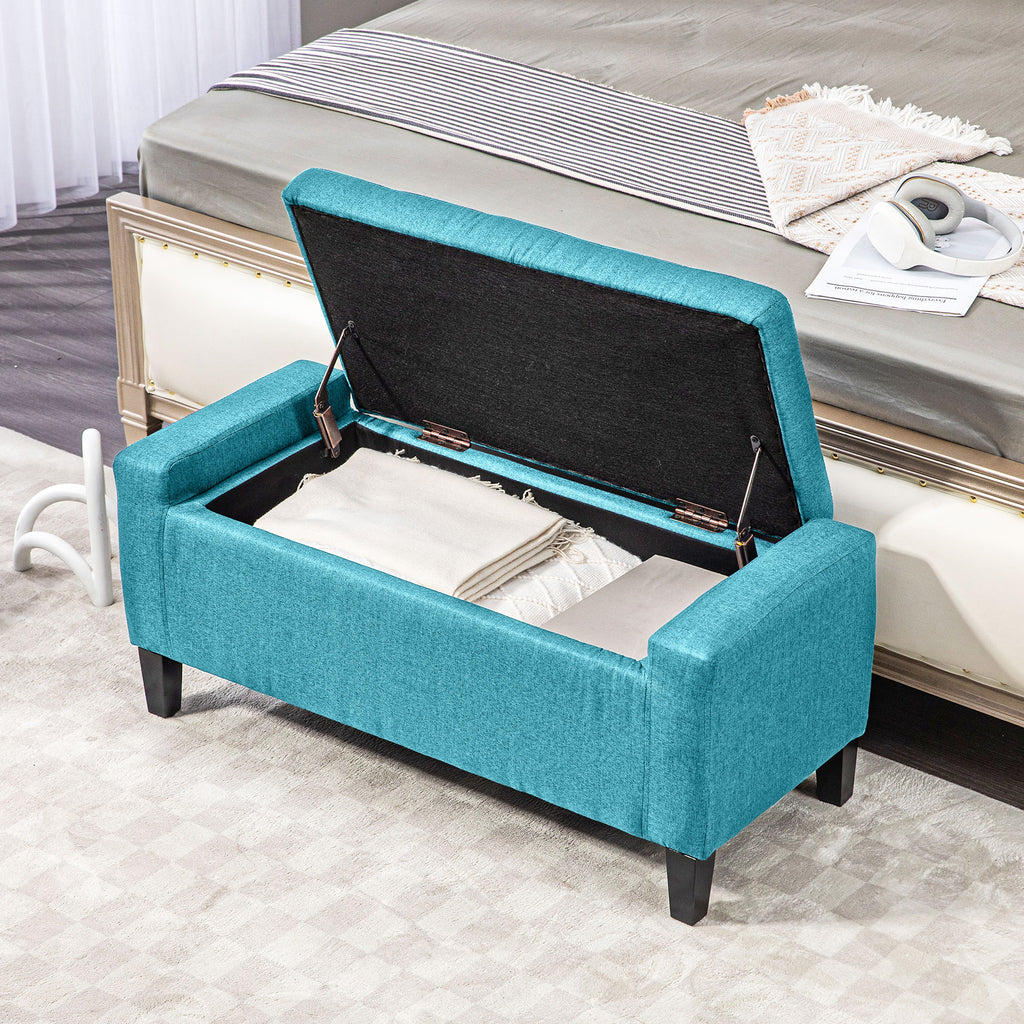 Storage Ottoman Bench, Linen Upholstered Bench with Tufted Design, Brown