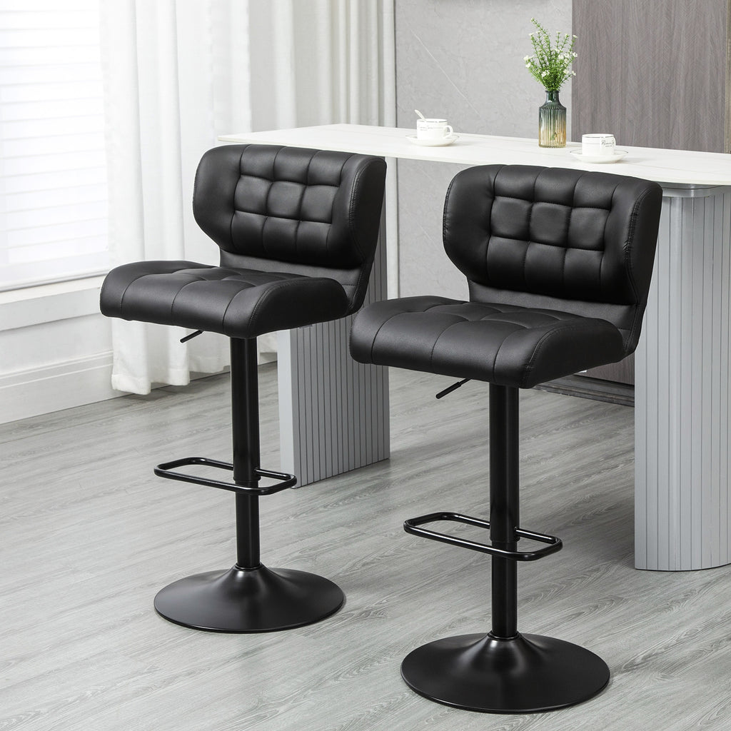 Swivel PU Leather Barstools Set of 2 Adjustable Bar Stools with Footrest Back for Kitchen Counter Dining Room Black