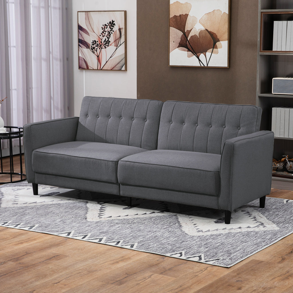 Convertible Bed with Couch, Button Tufted Fabric Sofa Bed with Adjustable Back for Living Room, Charcoal Grey