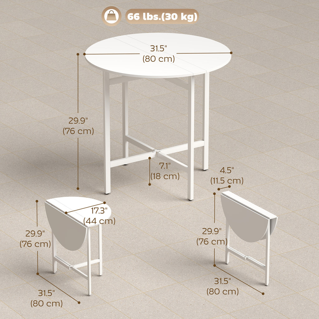 Drop Leaf Table, Folding Dining Table for Small Spaces 80 cm, White