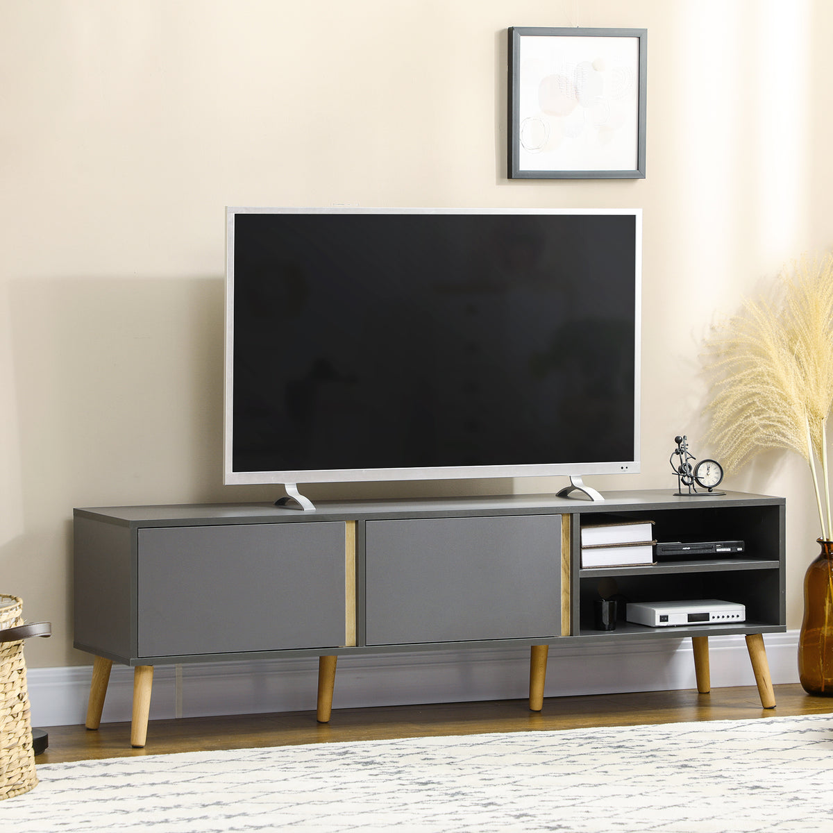 TV Stand for TVs up to 55", TV Cabinet with Shelves and Cable Holes, Entertainment Unit for Living Room, Dark Grey