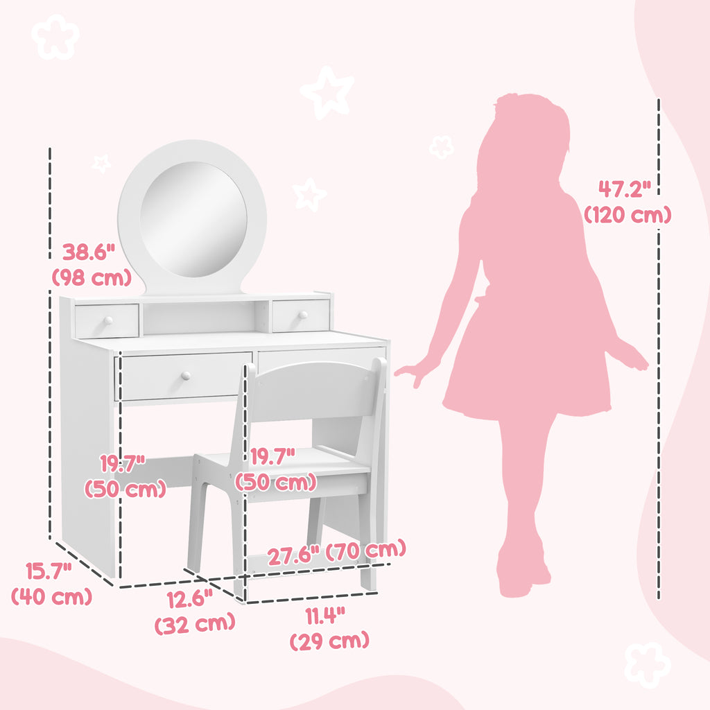 ቃባ ናይ ቆልዑ መዳቐሲ ስጉድ፣ ናይ ቆልዑ መዳቐሲ ጣውላ ምስ መስተዋት፣ መንበርን መደቀሲ መሳርሕን፣ ንዕድመ 3-8 ዓመት፣ ጻዕዳ