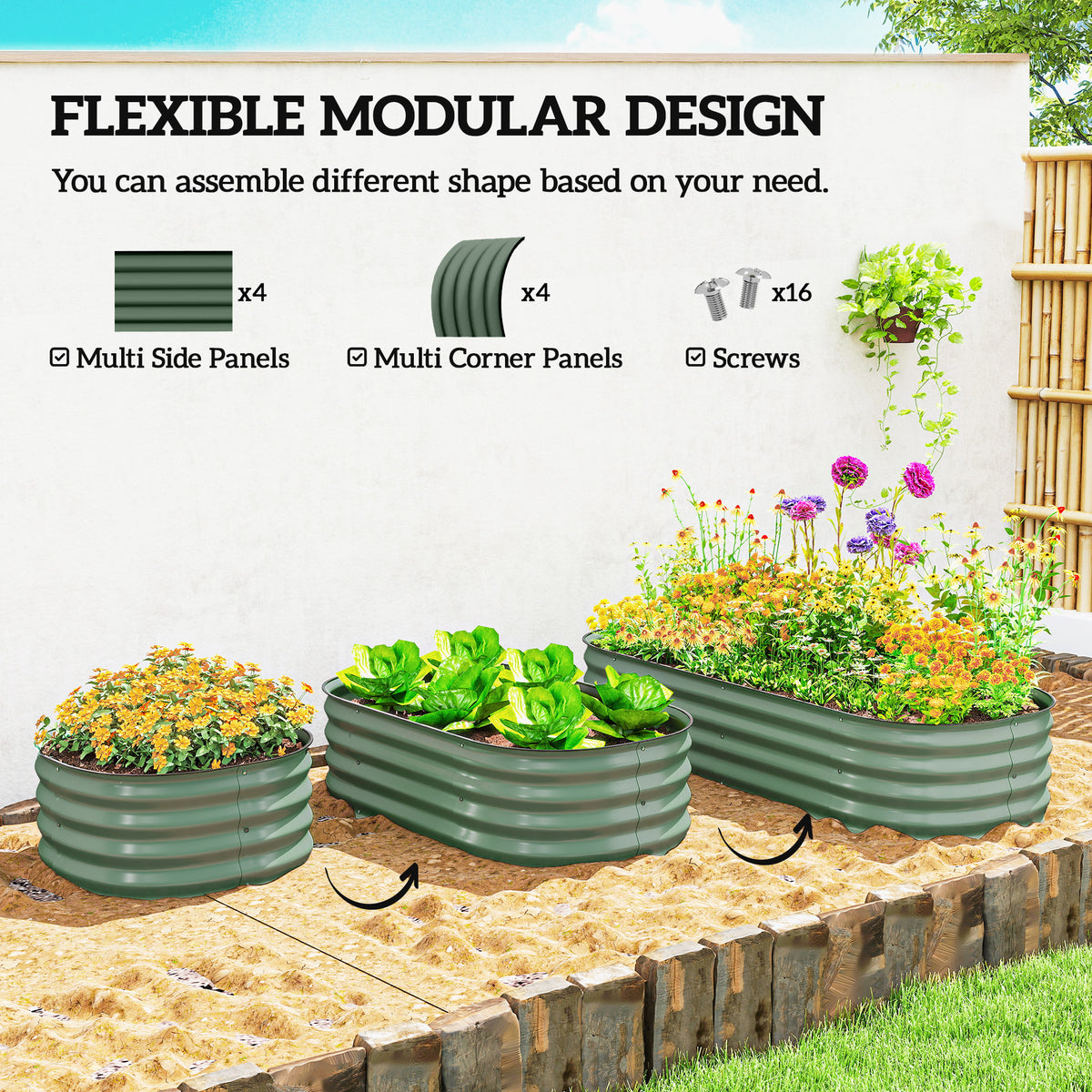 4.9 x 2 x 1ft Galvanized Raised Garden Bed Kit, Metal Planter Box with Safety Edging, Black
