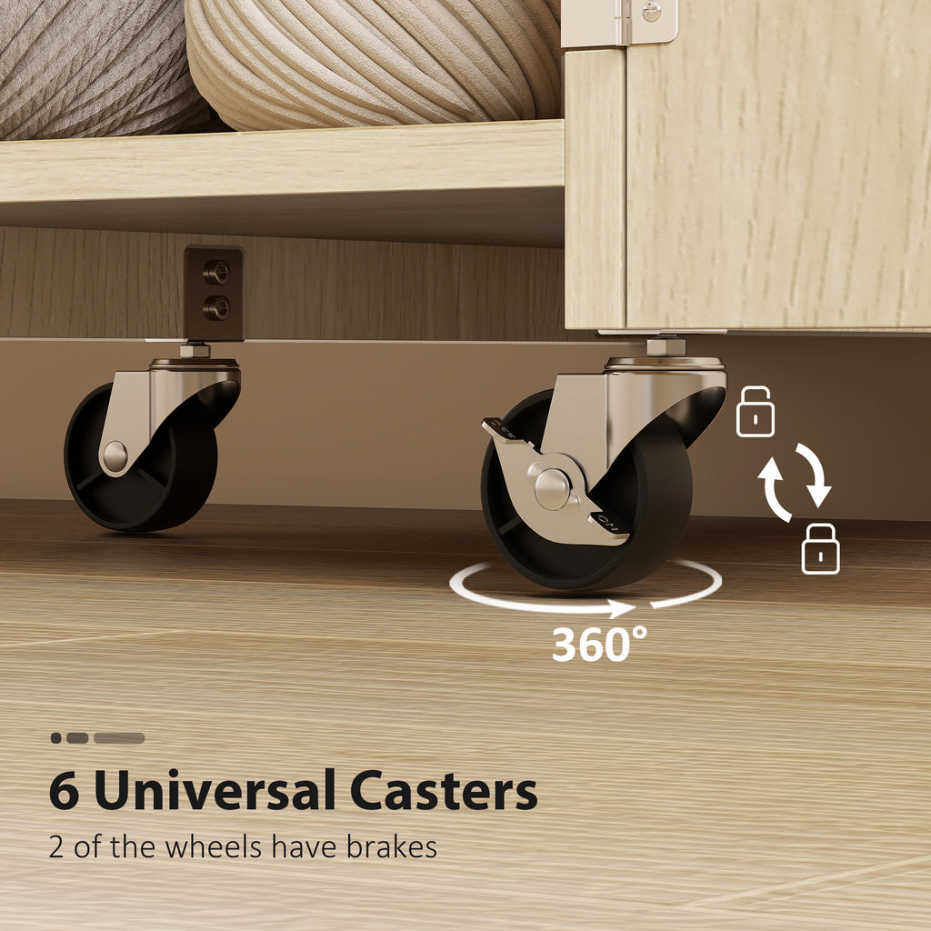 Sewing Machine Table with Drop Leaf, Folding Craft Table with 2 Doors and Adjustable Shelf for Small Spaces, Natural