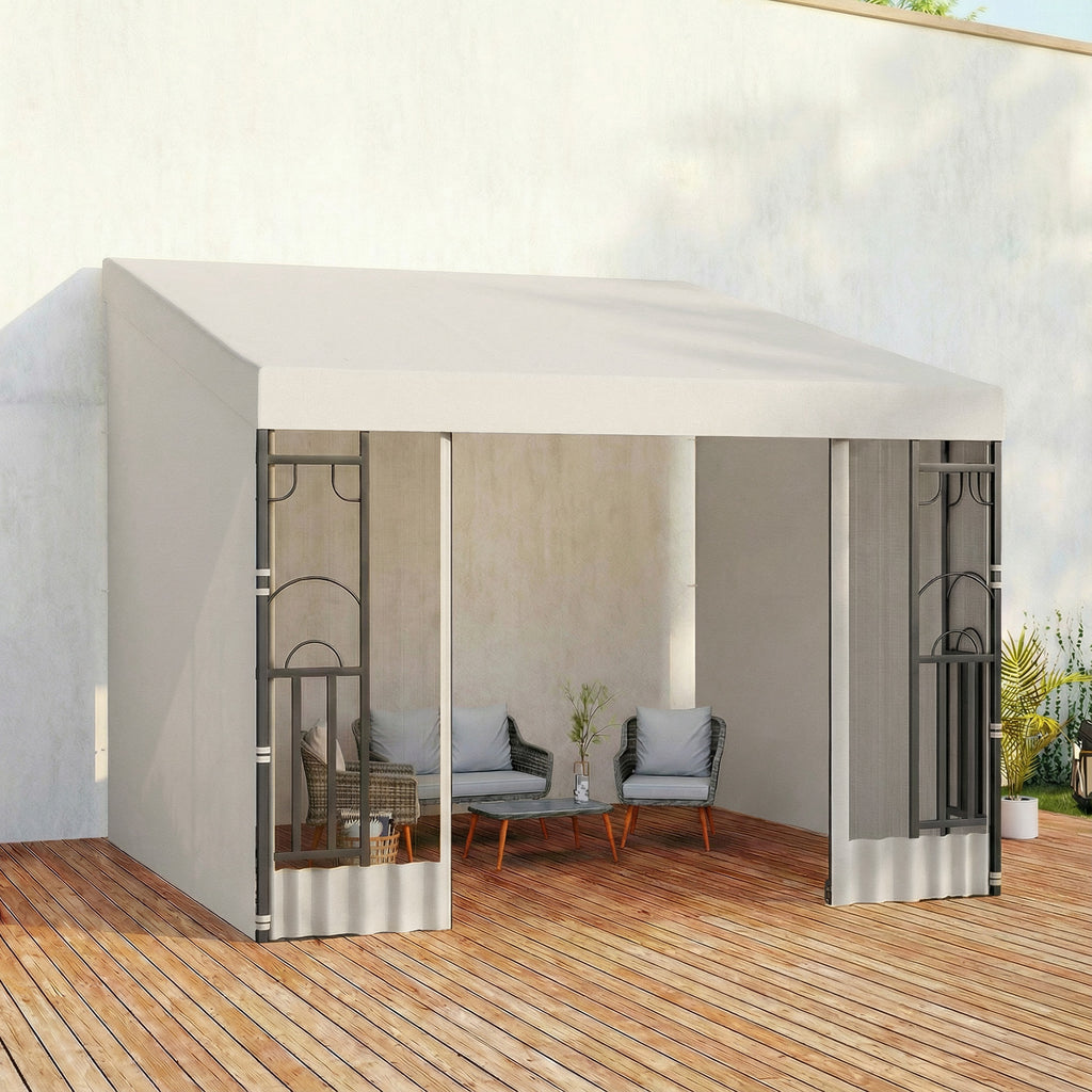 10' x 13' Wall Pergola, Outdoor Gazebo with 2 Curtains and 2 Nettings, UV Resistant, for Patio, Deck,  Beige