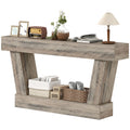 63 Inch Vintage Console Table, Narrow Entryway Table with Open Shelf for Living Room, Light Brown