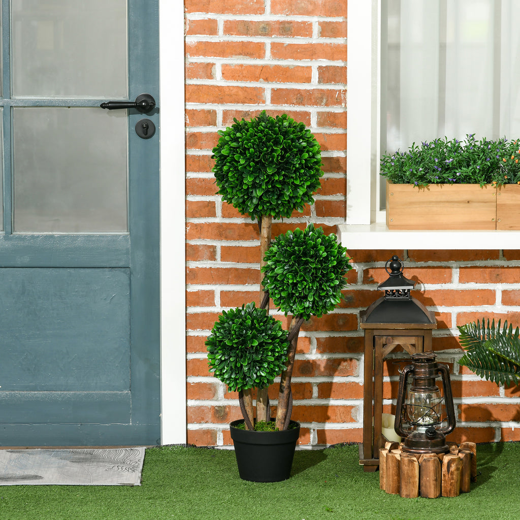 3ft Artificial Tree, Triple Ball Boxwood Topiary with Pot and Sandalwood Leaves, for Indoor Outdoor Home