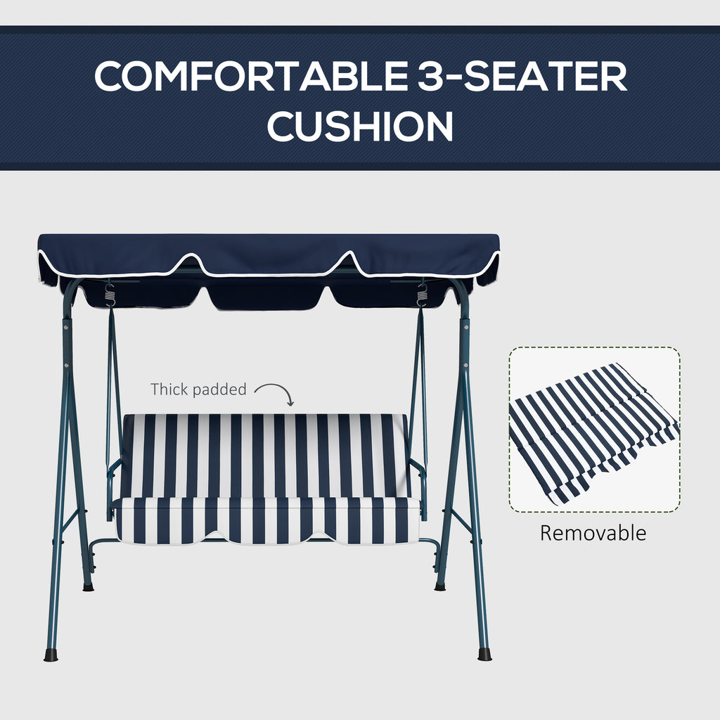 3-Seater Outdoor Porch Swing with Adjustable Canopy, Patio Swing Chair for Garden, Poolside, Backyard, Green and White