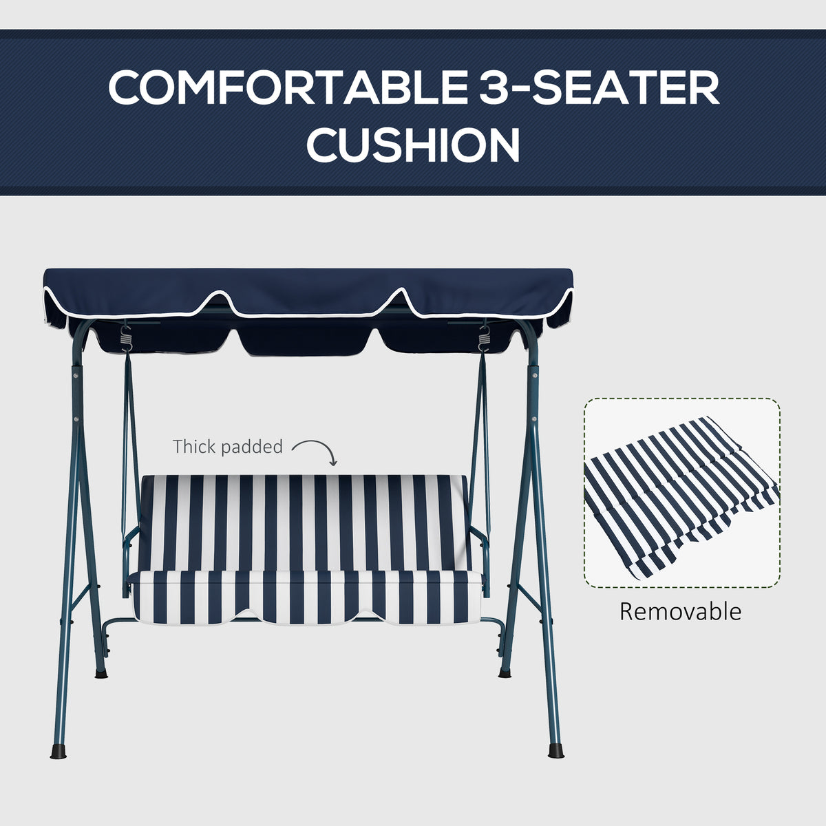 3-Seater Outdoor Porch Swing with Adjustable Canopy, Patio Swing Chair for Garden, Poolside, Backyard, Green and White