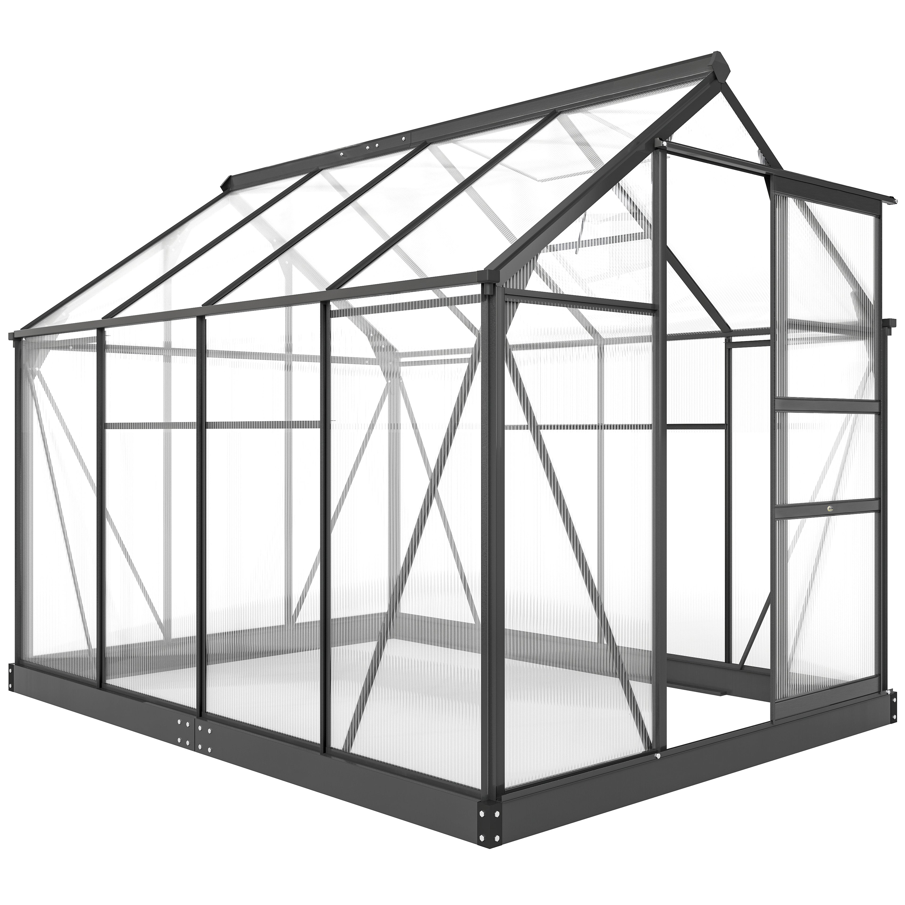 Greenhouse Garden, Green House, Outdoor Greenhouse Kit, PC Board with Sliding Door, 6.2' x 8.3' x 6.6', Grey