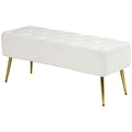 44" Lamb's Wool-Feel Upholstered Bedroom Bench, End of Bed Bench with Thick Padded Cushion and Steel Legs, Cream White