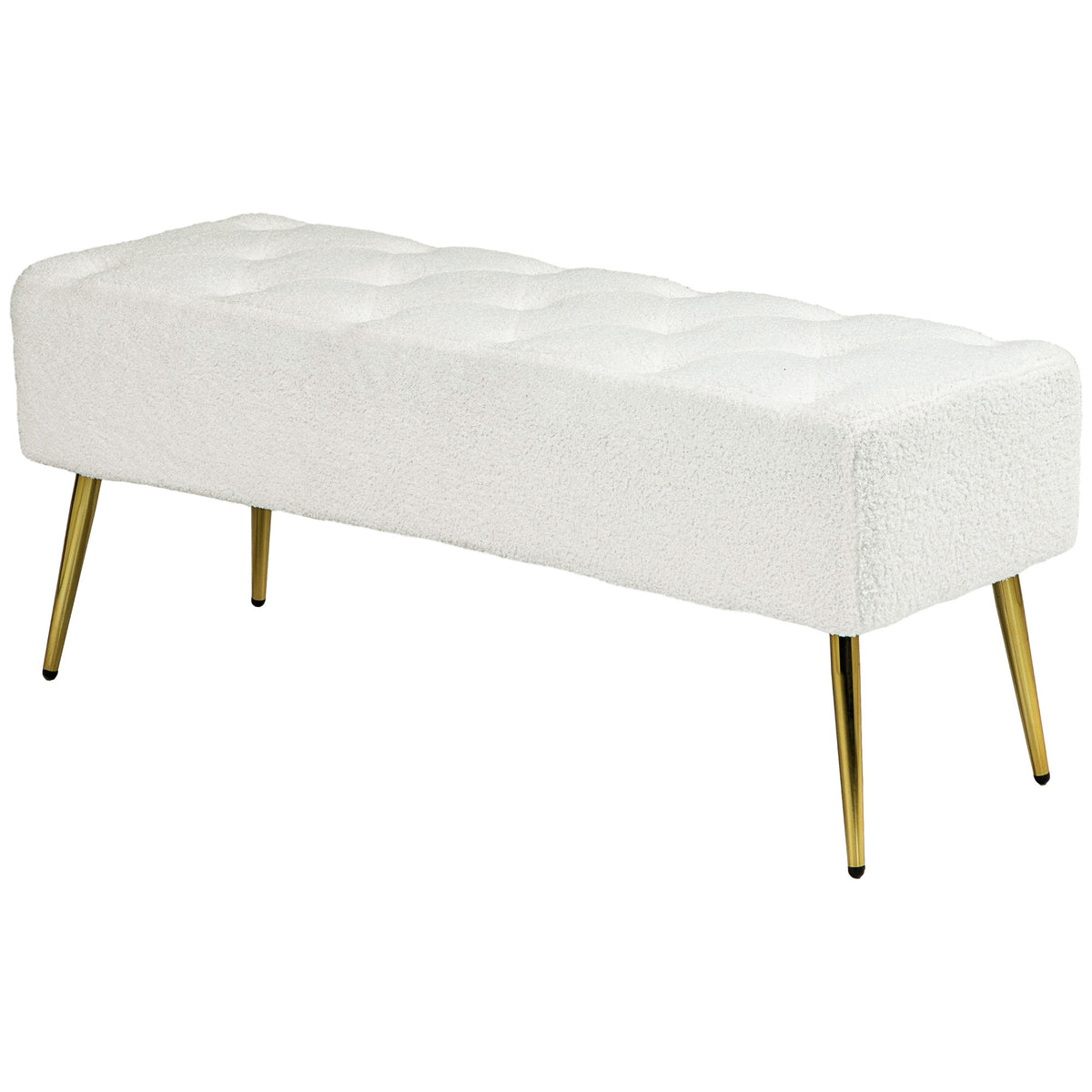 44" Lamb's Wool-Feel Upholstered Bedroom Bench, End of Bed Bench with Thick Padded Cushion and Steel Legs, Cream White