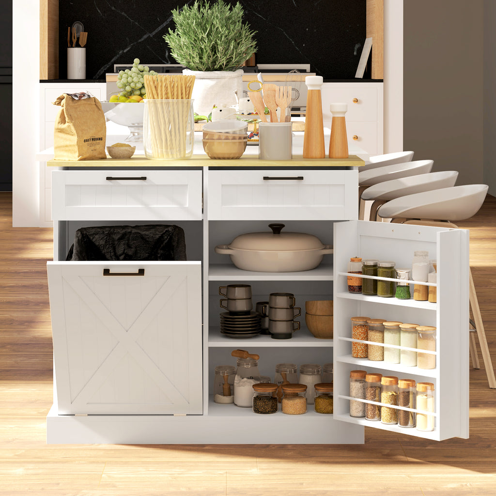 10 Gallon Hidden Garbage Bin Cabinet, Tilt Out Trash Cabinet w/ 2 Drawers, Freestanding Kitchen Island, Black