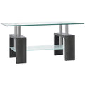 Rectangle Glass Coffee Table, 2-Tier Center Table with Tempered Glass Top and Storage Shelf for Living Room, Grey