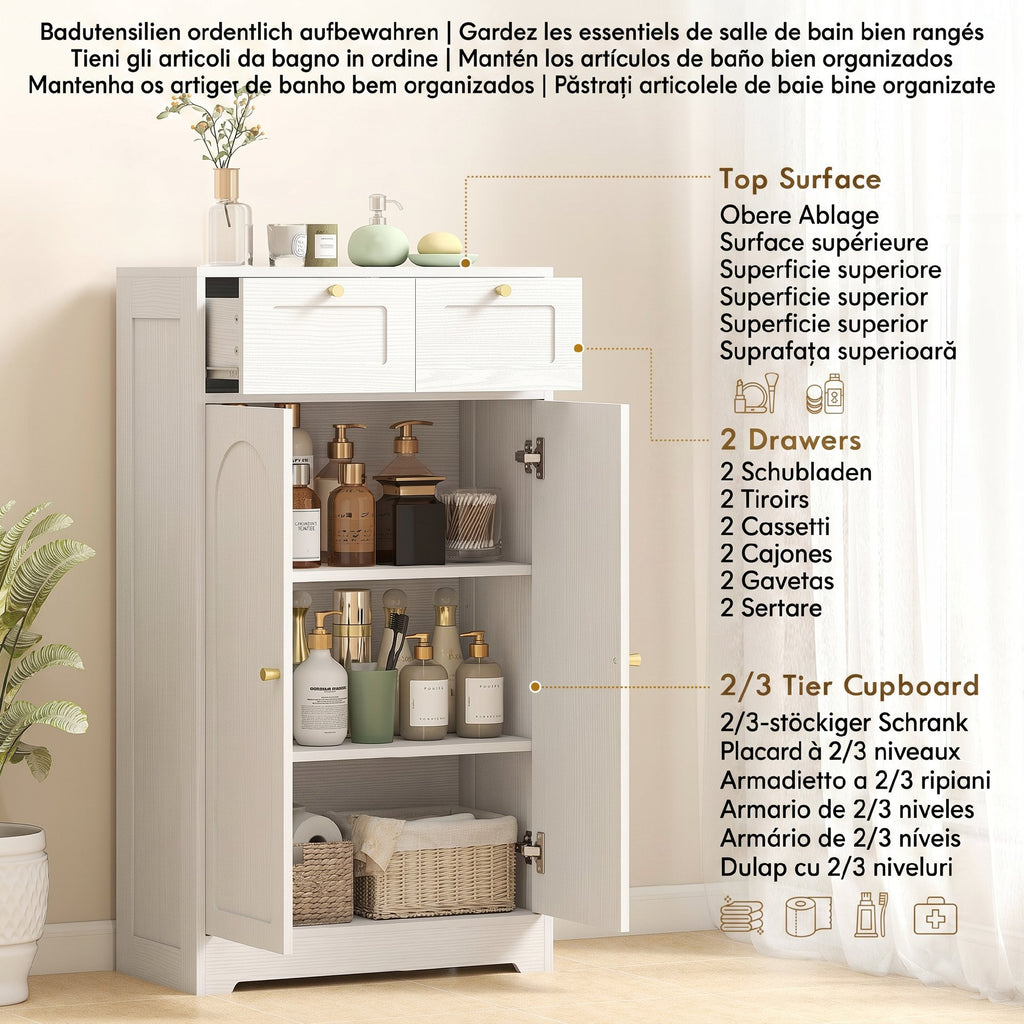 Bathroom Floor Cabinet with 2 Drawers - White