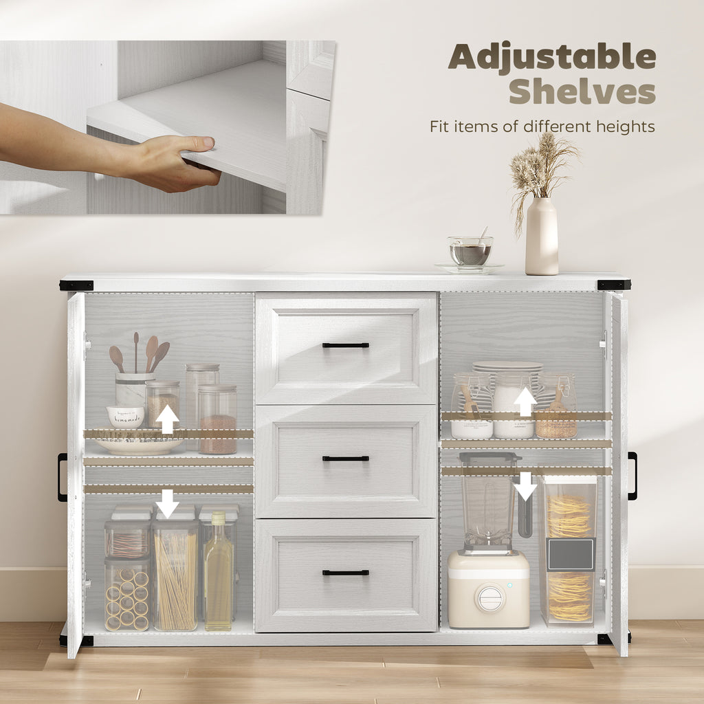 Sideboard with 3 Drawers and 2 Doors, 47" Buffet Cabinet with Adjustable Shelves for Kitchen, Black Wood Grain