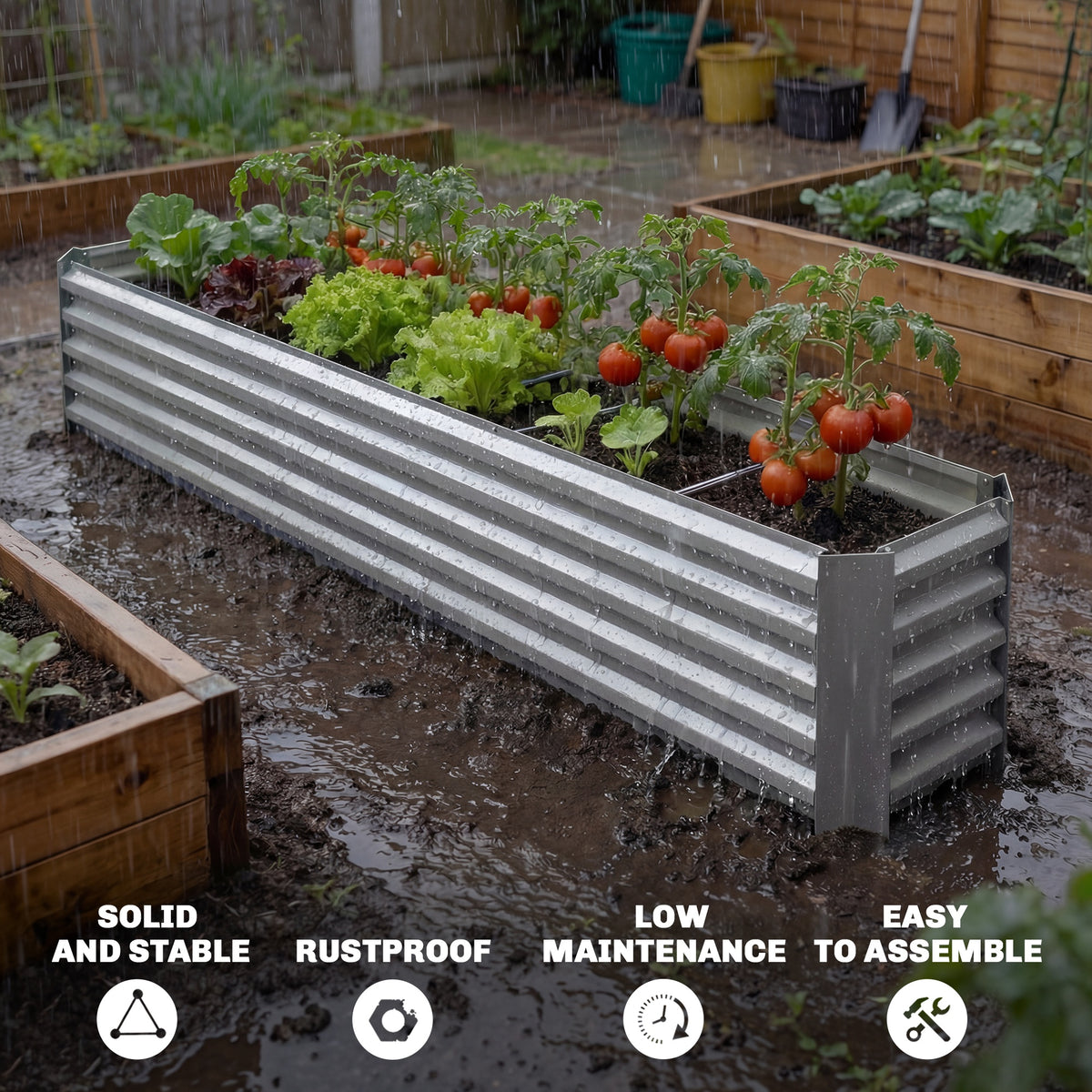 6 x 3 x 1ft Galvanized Raised Garden Bed, Reinforced Outdoor Planter Box with Open Bottom, Silver