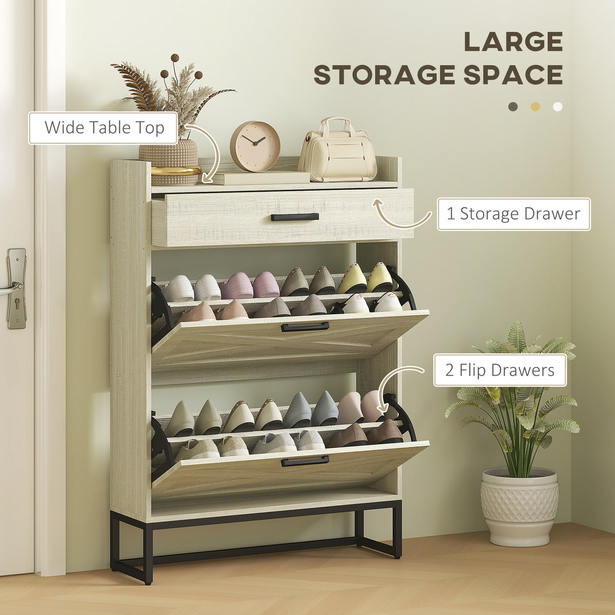 Slim Shoe Storage with 2 Flip Drawers and Adjustable Shelves Shoe Cabinet Organizer for 12 Pair, Distressed White