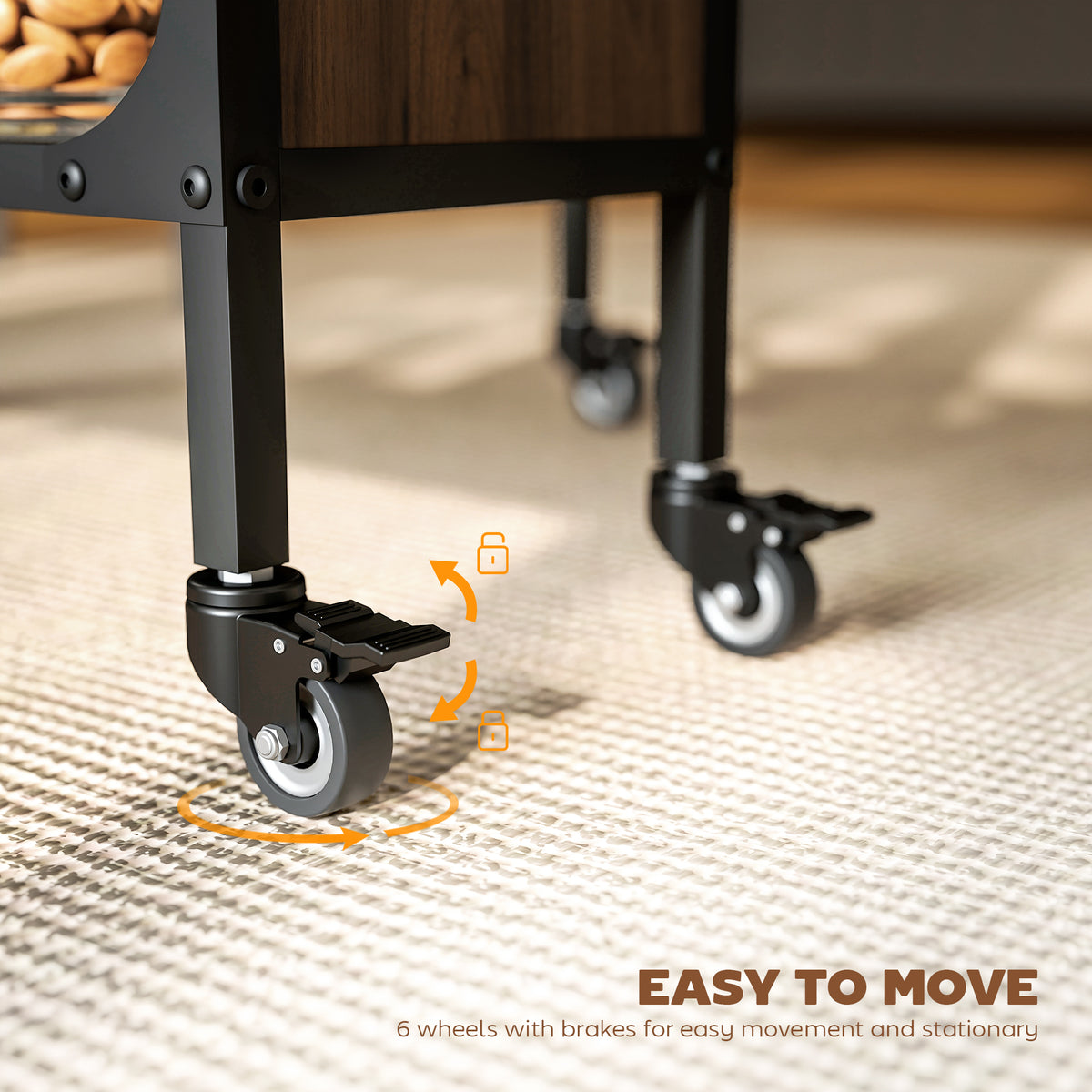 Folding Dining Table, Extendable Kitchen Table for Small Spaces with Storage Shelf and 6 Wheels, Brown Wood Grain