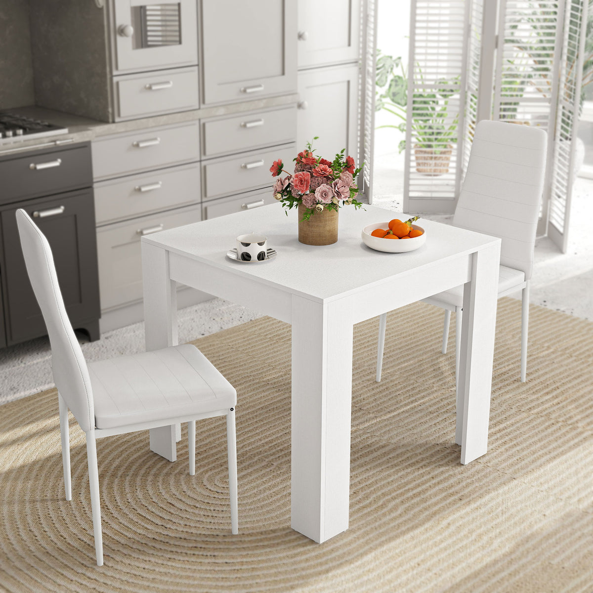 Dining Table Set for 2, Square Kitchen Table and Chairs, Dining Room Table and PU Leather Upholstered Chairs, Black