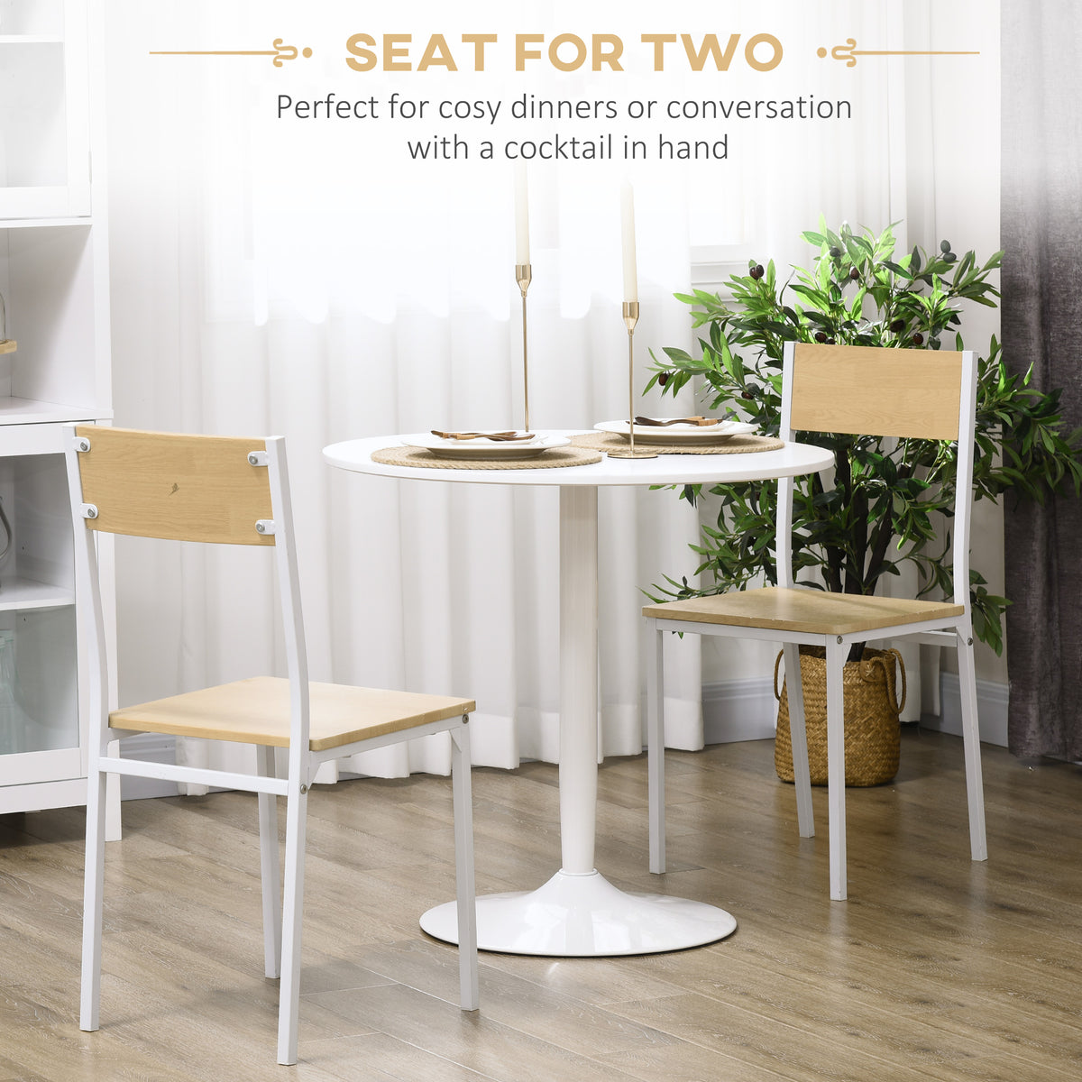 Modern Kitchen Table for 2 People, Round Dining Table with Steel Base for Living Room, Dining Room, Black