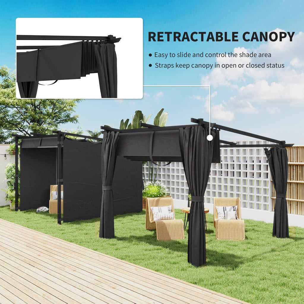 10' x 20' Metal Retractable Pergola Canopy with Sidewalls, Outdoor Gazebo UPF30+ Sun Shade Shelter for Garden, Deck