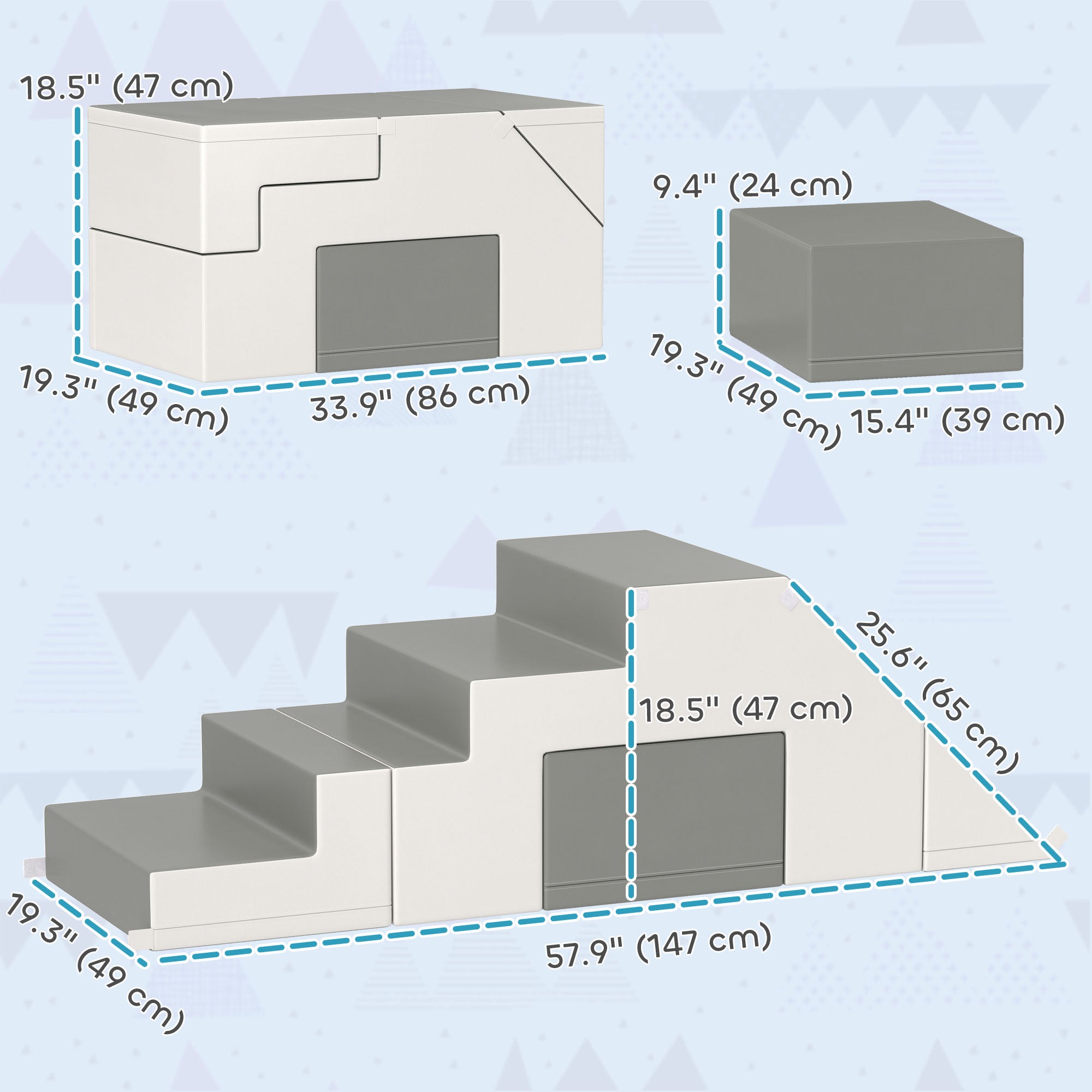 Qaba 2-Piece Soft Play Kids Foam Play Se for Crawl and Climb, Light Grey