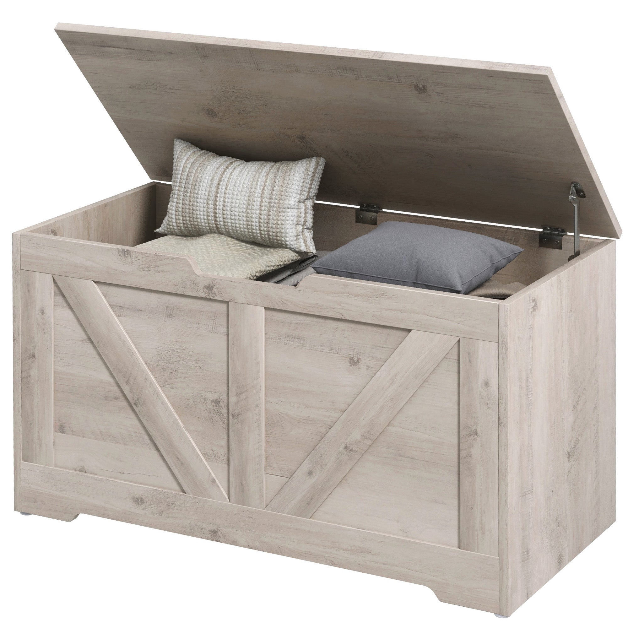 39.4 Inches Storage Chest, Storage Trunk with 2 Safety Hinges for Living Room, Black Wood Grain