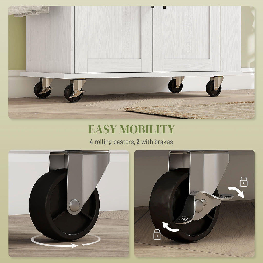 Rolling Island with Wheels for Kitchen, Kitchen Island on Rollers with Power Outlets, Drawer and Doors