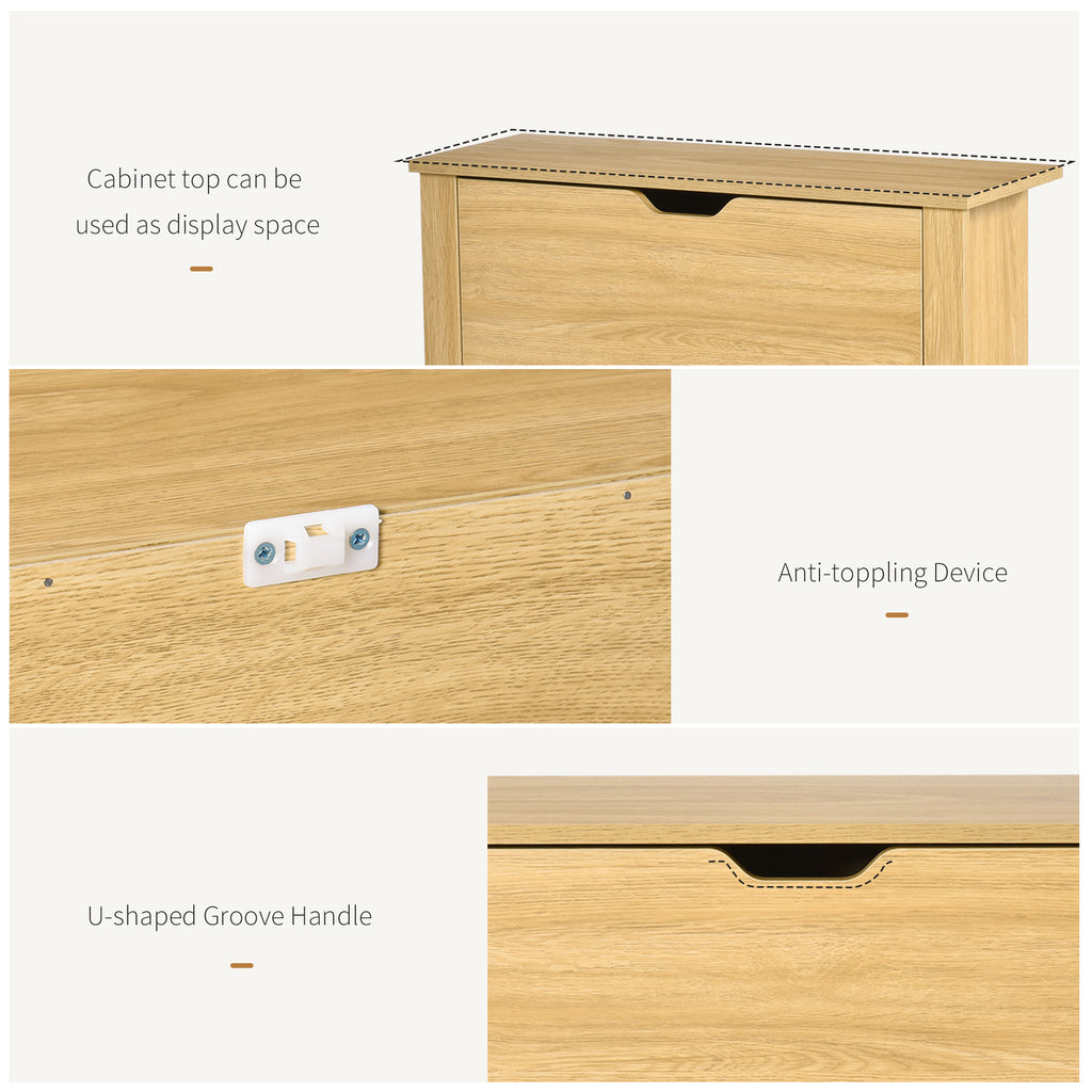Shoe Storage Cabinet with 2 Flip Drawers and Adjustable Shelves for 8–12 Pairs of Shoes, Natural Wood
