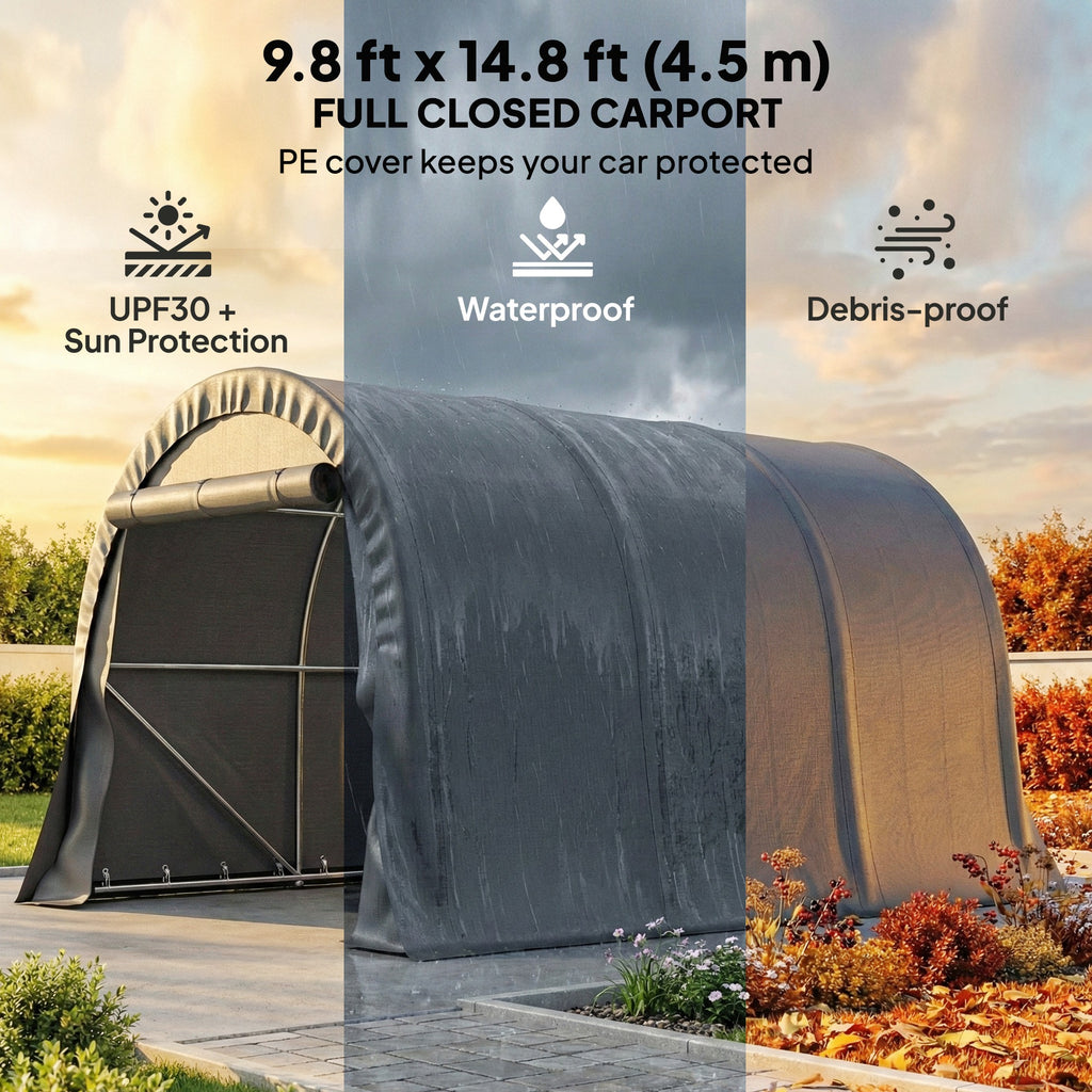 10' x 19' Heavy Duty Carport, Portable Garage Car Canopy Tent Shelter with Reinforced Galvanized Frame, Dark Grey