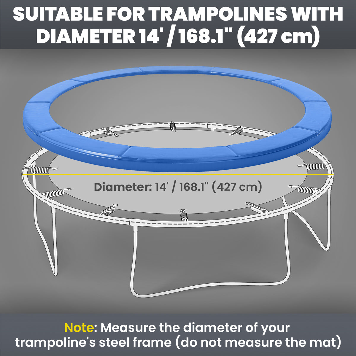 Soozier Trampoline Pad, 14FT Replacement Trampoline Safety Pad Mat Spring Cover, Water-Resistant, UV-Resistant, Tear-Resistant, No Holes for Pole, Green