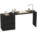 L Shaped Computer Desk Home Office Desk with 6 Drawers Black Wood Grain
