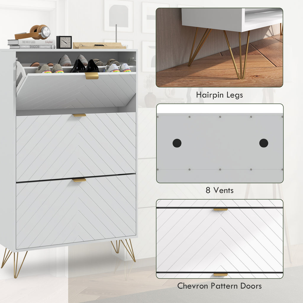 Modern Shoe Storage Cabinet with 3 Flip Drawers for 18 Pairs, Narrow Shoe Organizer for Entryway, Hallway, White