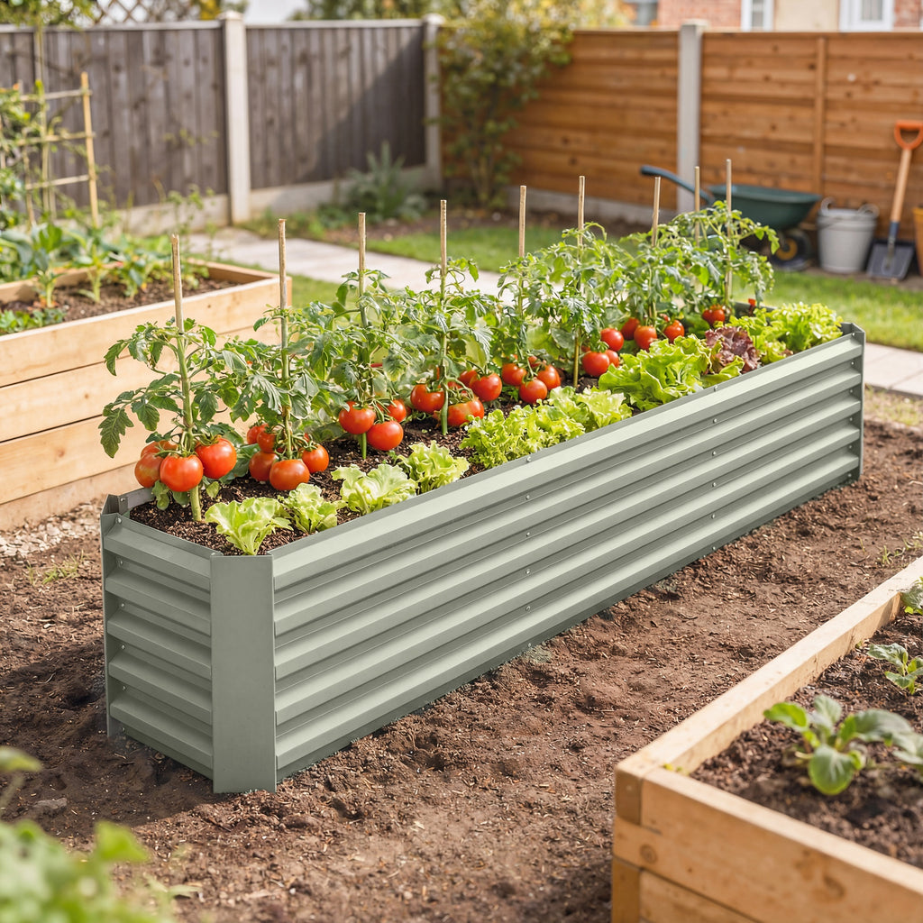 8 x 2.6 x 1.5ft Galvanized Raised Garden Bed, Reinforced Outdoor Planter Box with Open Bottom, Light Green