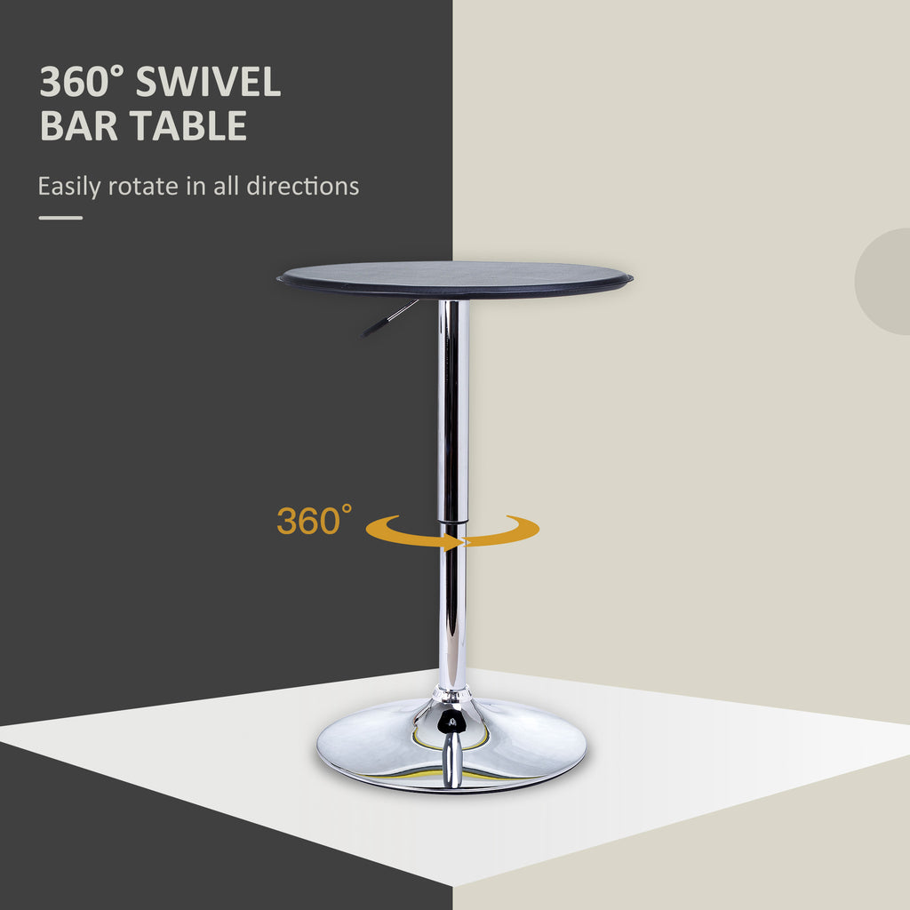 Modern Round Bar Table Adjustment Height Home Pub Bistro Desk Faux Leather Covered Wooden Top Chrome Base Black