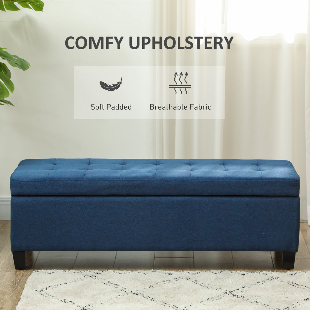 Rectangular Entry Bench, Tufted Upholstered Linen Fabric Wood Feet Storage Ottoman Bench, Grey