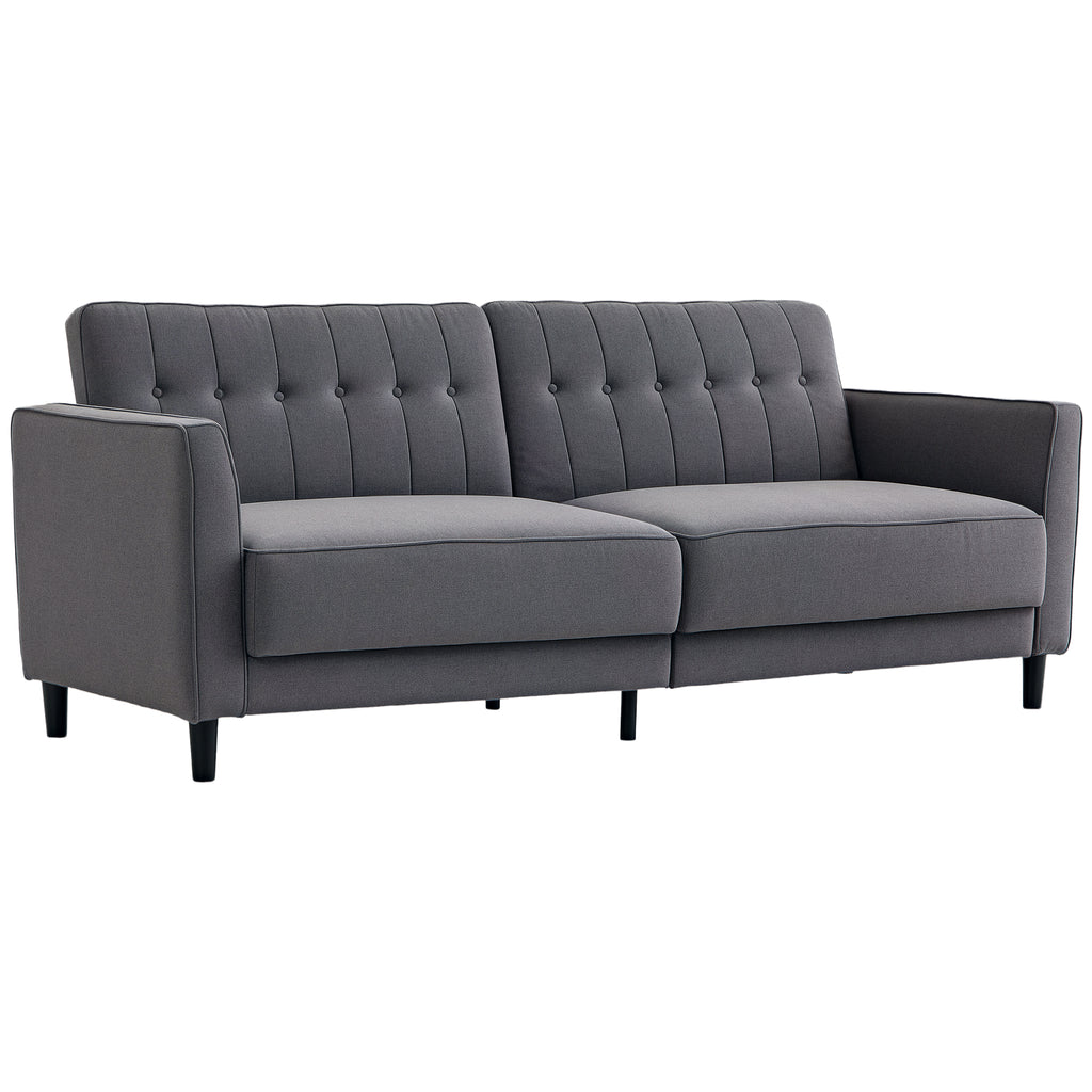 Convertible Bed with Couch, Button Tufted Fabric Sofa Bed with Adjustable Back for Living Room, Charcoal Grey