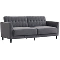Convertible Bed with Couch, Button Tufted Fabric Sofa Bed with Adjustable Back for Living Room, Charcoal Grey