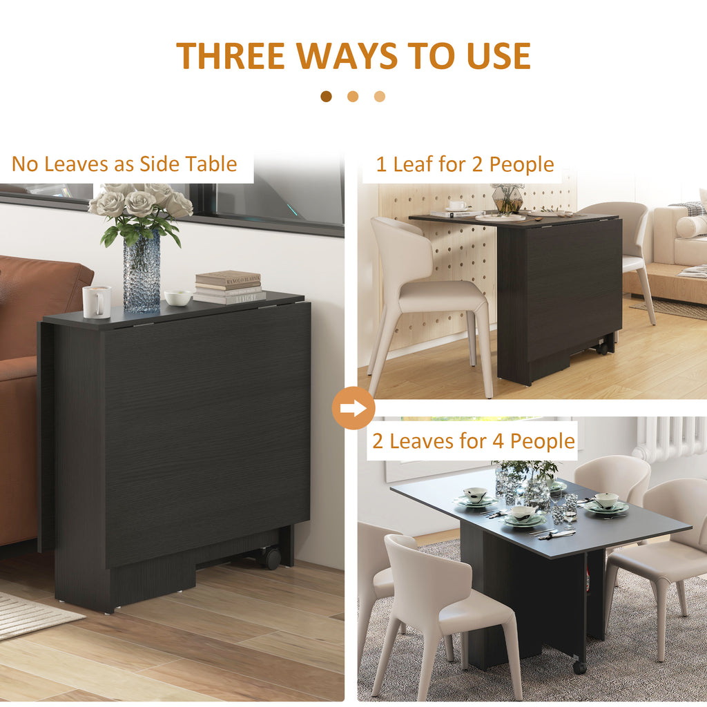 Foldable Dining Table with Storage Shelves, Drop Leaf, and Rolling Wheel