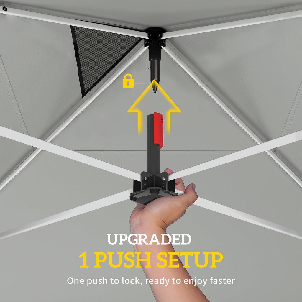 9.6 x 9.6 ft Pop Up Canopy Tent with Pockets, UPF 50+ 1-Button Push Outdoor Instant Canopy with Sandbags, Wheeled Bag