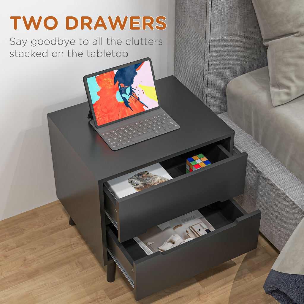 Modern Nightstand, Night Table with 2 Drawers, Bed End Table with Solid Wood Legs for Bedroom